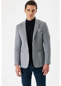 Resim İmza Gri Desenli Mono Yaka Astarlı Çift Yırtmaç 6 Drop Slim Fit Dar Kesim Klasik Ceket 1002240150-gri Gri 