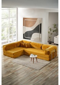 Resim Legom Petek Aktivite Koltuğu Yatak Olabilen Çok Amaçlı Kanepe L Koltuk Hardal Hardal 