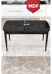 Resim Canisa Kor Serisi, MDF 70x114 Açılabilir Siyah Mermer Desen Yemek Odası Masası Masa Siyah Mermer Desen 