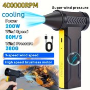Resim 400000 RPM Turbo Jet Fan Hava Üfleyici 380g İtme Gücü & 60m/s Rüzgar Hızı, 3 Kademeli Fırçasız Motorlu Kar/Toz/Mangal İçin Taşınabilir El Tipi Üfleyici Kamp Araba Temizliği Babalar Günü Hediyesi Yaz Serinletici Fan 