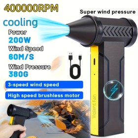Resim 400000 RPM Turbo Jet Fan Hava Üfleyici 380g İtme Gücü & 60m/s Rüzgar Hızı, 3 Kademeli Fırçasız Motorlu Kar/Toz/Mangal İçin Taşınabilir El Tipi Üfleyici Kamp Araba Temizliği Babalar Günü Hediyesi Yaz Serinletici Fan 
