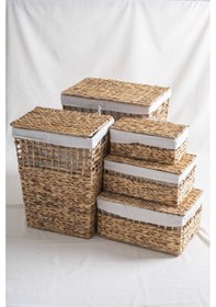 Resim Acar Soléa Hasır 5 Li Kapaklı Sepet Seti Krem 