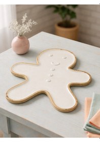 Resim Gingerbread Formlu Büyük Dekoratif Seramik Tabak Beyaz 