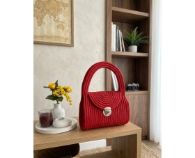 Resim Senza Atelier El Yapımı Kırmızı Örgü El Çantası - Şık ve Modern Günlük Çanta 