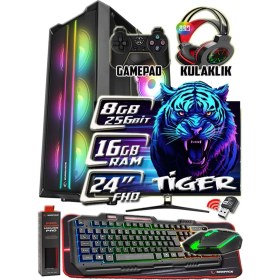 Resim Warbox Tiger 8gb Ekran Kartı RX580 Ddr5 Xeon X5650 16GB Ram 256GB SSD 250GB HDD 24" Monitör Gaming Takım Bilgisayar 