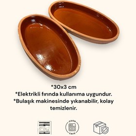 Resim 2'li Toprak Sırlı Oval Balık Güveci Pişirme Tavası 30x15x4 Toprak 