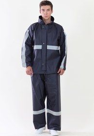 Resim ModaCanel Motorcu Lacivert Yağmurluk Takım Reflektif Şeritli 