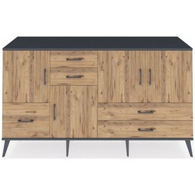 Resim Kronos Konsol 4 Raflı 5 Çekmeceli 4 Kapaklı 176x59x99 Antrasit-ça Antrasit-çam 