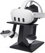 Resim alcopanda VR Stand Accessories Compatible with Meta Quest 3/Meta Quest 2, Headset Display Holder and Controller Mount Station, with More Stable and Heavy Base 