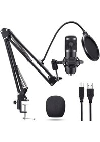 Resim Profesyonel Kondansatör Mikrofon Seti Ayarlanabilir Stand Usb Pc Bağlantılı Youtube Karaoke Podcast 