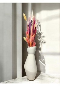 Resim Geometrik Desenli Vazo - 20 Cm Beyaz Vazo Beyaz 