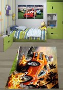 Resim Latibule Araba Yarışı Racer Arabalar Desenli Dijital Baskı Yıkanabilir Kaymaz Taban Genç Odası Halısı 