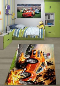 Resim Latibule Araba Yarışı Racer Arabalar Desenli Dijital Baskı Yıkanabilir Kaymaz Taban Genç Odası Halısı 