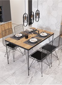 Resim Avvio 80x120 Tekir 4 Kişilik Yemek Masası Takımı-mutfak Masası Takımı-ceviz Oval Kenar 