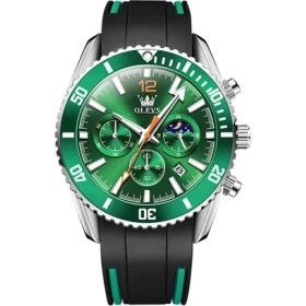 Resim Hanyang Yeşil Olevs Erkekler Için Saatler Moda Marka 44 mm Büyük Arama Kuvars Izle Erkek Silika Jel Kol Saati Su Geçirmez Aydınlık Kronograf Izle (Yurt Dışından) 