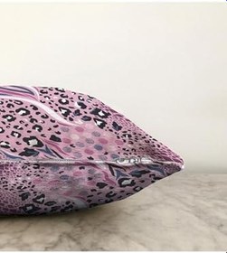 Resim RealHomes Lila Zeminli Leopar Desenli Çift Taraflı Dijital Baskılı Özel Tasarım Dekoratif Raşel Yastık Kılıfı, Sonil-K-5284-55x55cm 