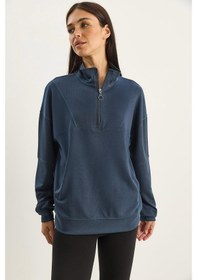 Resim Shade Kadın Dik Yaka Yarım Fermuarlı Cep Detaylı Oversize Modal Sweatshirt 60601053 - Füme 