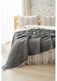 Resim Berolige Easy Müslin İplik Boya Çift Kişilik Yatak Örtüsü Antrasit Antrasit 