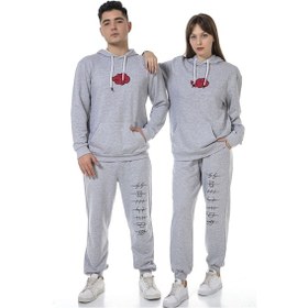 Resim Unisex Anime Baskılı Gri Renk Eşofman Takımı Gri 