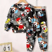 Resim Çizgi Film Yavru Köpek Sonbahar Kamuflaj Sweatshirt 2'li Set, Çizgi Film Yavru Köpek Desenli Moda Kamuflaj, Popüler Renk Kombinasyonu, Canlı Renkler, Bol Rahat Kesim, Dış Mekan için, Gençler için 