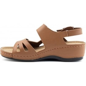 Resim Comfortortho Rahat 1818 Ortopedik Vegan Deri Kadın Sandalet Kahverengi 