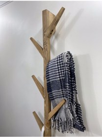Resim O&Awood Doğal Ahşap Vestiyer, Dekoratif 8 Askılı Portmanto, Koyu Meşe 