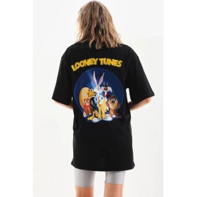 Resim Marsilyan Baskılı Oversize T-Shirt - Siyah - 