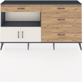 Resim Arges Konsol Tek Raflı 4 Çekmeceli 2 Kapaklı 176x30x99 Antrasit-a Antrasit-aytaşı/çam 