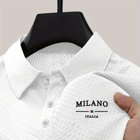 Resim Erkekler için Milano İtalya Bayrağı Baskılı Gömlek - Nefes Alabilir Yazlık Kısa Kollu, Siyah Kenarlıklı Koyu Yeşil, Düzenli Kesim Dış Mekan ve Boş Zaman İçin 