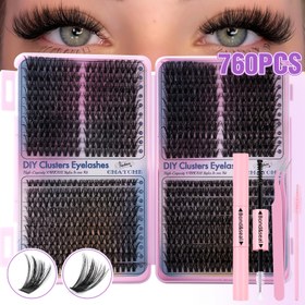 Resim 760 adet Yapışkanlı Kiti ile Kendin Yap Sahte Kirpik, 50D / 60D D Kıvrım 9-16 mm Kirpik Uzatma, Yeniden Kullanılabilir, Su Geçirmez ve Mühürleme Tutkalı Dahil, 48 ila 72 Saate kadar Dayanır, El Yapımı Gerçekçi Kirpik Uzantıları, Kedi Gözü, Rol Oynama, Kabarık, Süper Kalın Stil, Salon Kalitesi, Başlangıç Seviyesinde Dostu 