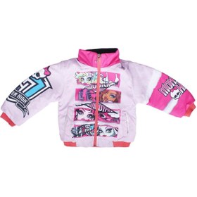 Resim by BebekOdam Kız Çocuk Pembe Baskılı Cepli Fermuarlı Şişme Mont 