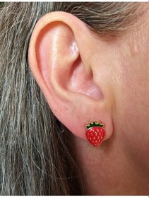 Resim GOLD KAPLAMA ÇİLEK FİGÜR MİNİMAL KÜPE Çok Renkli 