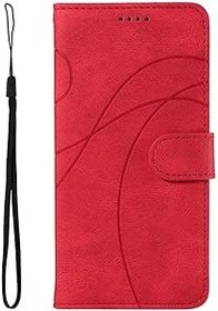 Resim SATURCASE Apple iPhone 13 Pro için Kılıf, Kavisli Çizgi PU Deri Kapaklı Mıknatıs Cüzdan Stant Kart Yuvaları Apple iPhone 13 Pro için El Kayışı Koruyucu Kılıf (YX-Kırmızı) 
