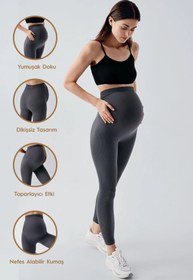 Resim Seamless (Dikişsiz) Fitilli Yüksek Bel Toparlayıcı Ekstra Esnek Spor Hamile Tayt 26FS2 - Antrasit / 2XL 