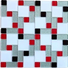 Resim Hobi ve Sanatsal Çalışmalar Için Beyaz, Kırmızı, Siyah, Gümüş Mix, 30X30CM. Fileli Kristal Mozaik. 