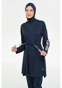 Resim Rozamay 253132 Opal Lacivert Tam Boy Lycralı Dijital Desen Tesettür Mayo Lacivert 