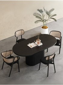 Resim Apolena Oval Ahşap Bohem Yemek Masası 80x160 Siyah 