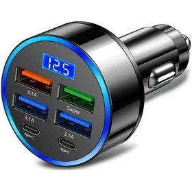 Resim Cloud011 Hızlı Şarj 4 Usb Ekranlı 6 Lı Araç Şarj Aleti Classic Black 7a Oto Adaptör 