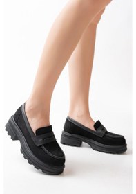 Resim 746-759 Siyah Süet Günlük Yüksek Tabanlı Loafer Ayakkabı Beyaz 