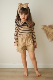Resim Asortik Kids Kız Çocuk Deri Şort + Çizgili Bluz 2'li Set Şık Trend Set-K015-JLB-080 