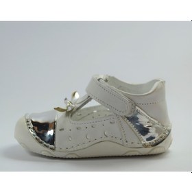 Resim Ozgencshoes Bayrak Beyaz Gümüş Deri Ortopedik Ilkadım Kız Bebek Ayakkabı Beyaz 