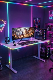 Resim Karr Gaming Ion 25mm Rgb Aydınlatmalı Oyuncu Masası | Beyaz Karbon Fiber Kaplama 