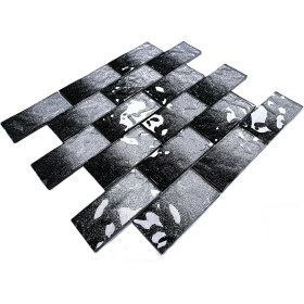 Resim Mutfak Tezgah Arası ve Iç Mekan Kaplama ve Dekorasyon Uygulamalarında Tüm Yüzeyler Için, 48X98MM. Siyah-Gümüş Sim Efekti. 30X30CM. Fileli Kristal Mozaik. 