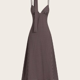 Resim Şık Kadın Yaz Askılı Elbise, V Yaka ve Polka Dots Tasarım - Tatil ve Rahat Giyim için Seksi Sırtı Açık Askılı Stil 