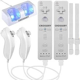 Resim Wii Remote and Nunchuck Controller Bundle with Charging Dock - 2 Pack Motion Plus Remotes, 2 Nunchucks, 1 Charging Station, Compatible with Nintendo Wii & Wii U - White 