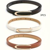 Resim 3'lü Şık Kadın Bel Kemeri Seti, Elbise için U Tokalı PU Deri Kemerler, Günlük Kullanıma Uygun ve Gece Dışarı Çıkmalar İçin Çok Yönlü, Tekstil Olmayan, Hafif Vücut Tasarımı, İdeal Hediye 