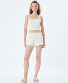 Resim Koton Askılı Crop Pijama Üstü Fırfırlı Dokuma Pamuklu Ekru 5wlk90027mk 