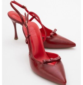 Resim Luvishoes Luvi Shoes Apel Kırmızı Cilt Fiyonklu Kadın Yüksek Topuklu Ayakkabı Kırmızı 
