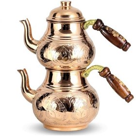 Resim 1 mm Kalın Middle İşlemeli Bakır Çaydanlık 