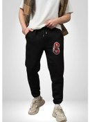 Resim Zombi Kırmızı The Walking Dead Pamuklu 3 İplik Siyah Eşofman Altı Erkek Oversize Kesim Dijital Baskılı Siyah 